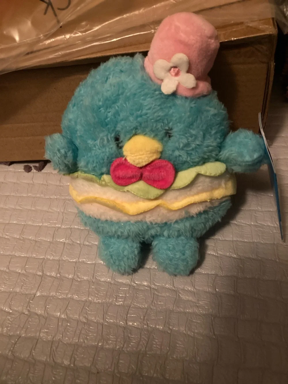 Blue Plush Chick with Pink Hat and Red Bow by